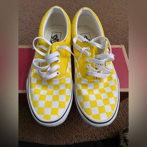 Women’s yellow checked vans size 9.